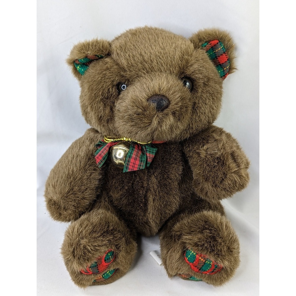 Chosun Brown Bear Plush 12 Inch Jingle Bell‎ Plaid Pawprints Christmas Stuffed